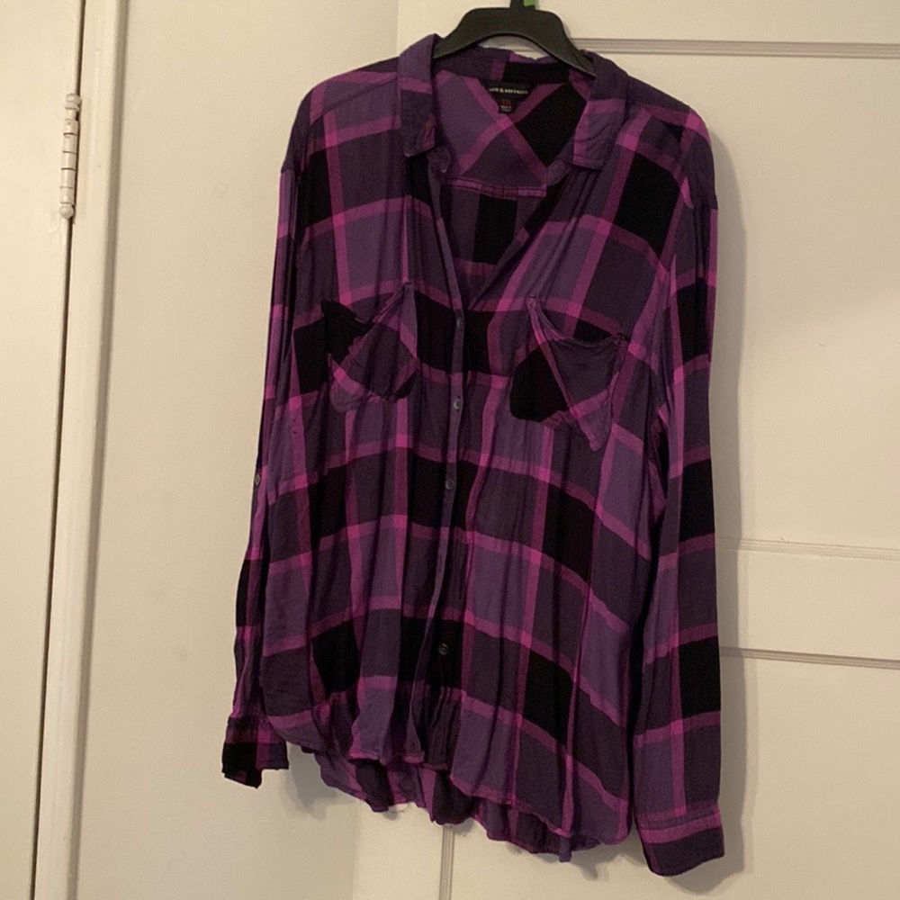 Purple plaid Rock & Republic top XXL